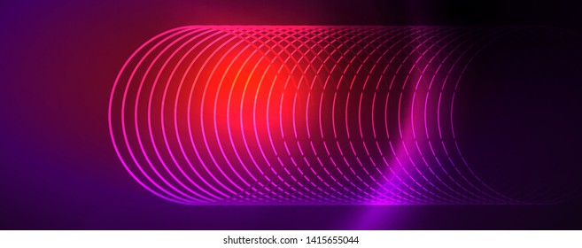 Shiny neon lights, dark abstract background with blurred magic neon light curved lines. Vector