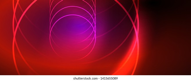 Shiny neon lights, dark abstract background with blurred magic neon light curved lines. Vector