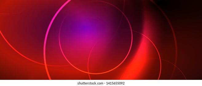 Leuchtende Neonleuchten, dunkler abstrakter Hintergrund mit unscharfem magischem Neon, hellgebogene Linien. Vektorgrafik