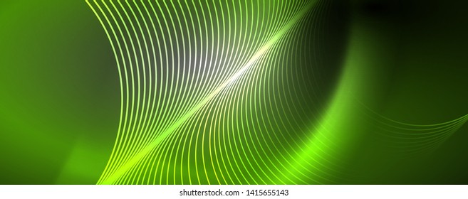 Shiny neon lights, dark abstract background with blurred magic neon light curved lines. Vector