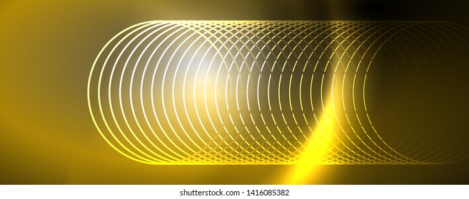 Shiny neon lights, dark abstract background with blurred magic neon light curved lines. Vector