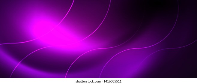 Shiny neon lights, dark abstract background with blurred magic neon light curved lines. Vector