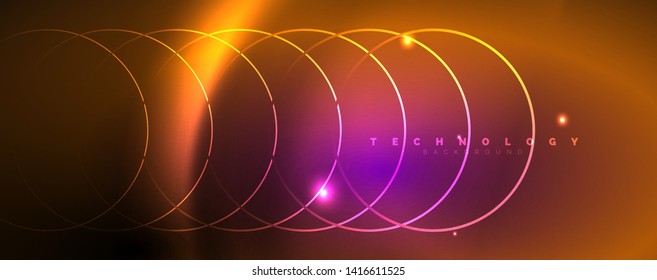 Luces de neón brillantes, fondo abstracto oscuro con líneas curvadas de luz mágica borrosa de neón. Vector