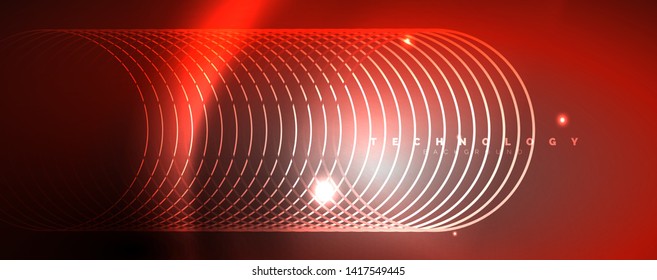 Shiny neon lights, dark abstract background with blurred magic neon light curved lines. Vector