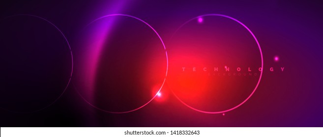 Shiny neon lights, dark abstract background with blurred magic neon light curved lines. Vector