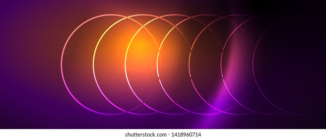Shiny neon lights, dark abstract background with blurred magic neon light curved lines. Vector