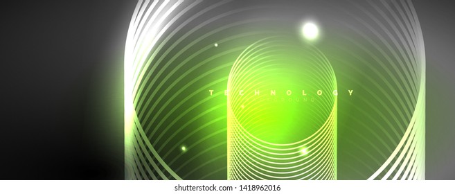 Shiny neon lights, dark abstract background with blurred magic neon light curved lines. Vector