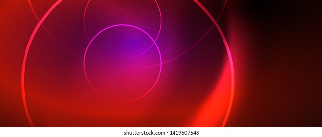 Shiny neon lights, dark abstract background with blurred magic neon light curved lines. Vector