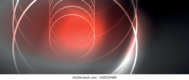 Shiny neon lights, dark abstract background with blurred magic neon light curved lines. Vector