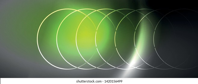Shiny neon lights, dark abstract background with blurred magic neon light curved lines. Vector