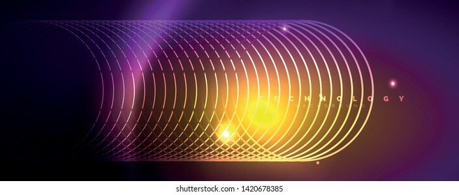 Shiny neon lights, dark abstract background with blurred magic neon light curved lines. Vector
