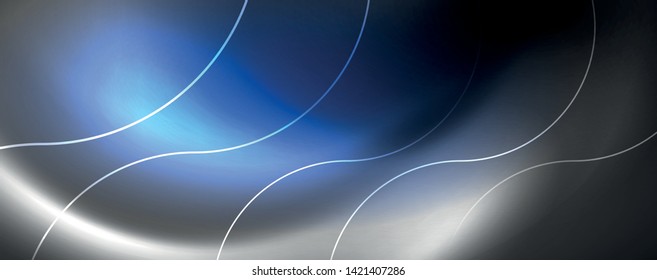 Shiny neon lights, dark abstract background with blurred magic neon light curved lines. Vector