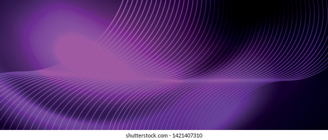 Shiny neon lights, dark abstract background with blurred magic neon light curved lines. Vector