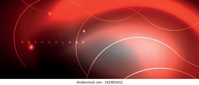 Leuchtende Neonleuchten, dunkler abstrakter Hintergrund mit unscharfem magischem Neon, hellgebogene Linien. Vektorgrafik