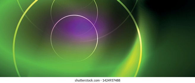 Shiny neon lights, dark abstract background with blurred magic neon light curved lines. Vector