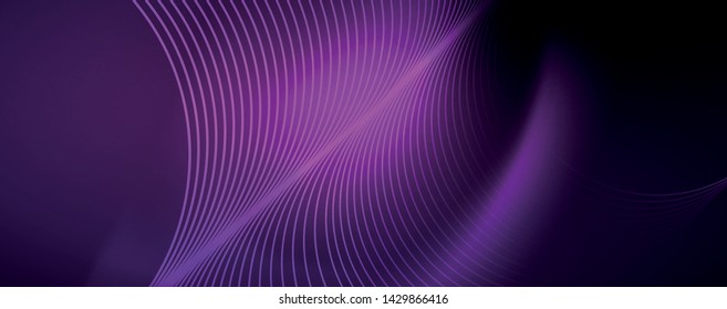 Shiny neon lights, dark abstract background with blurred magic neon light curved lines. Vector