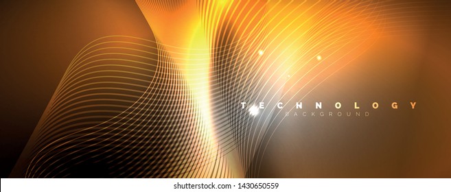 Shiny neon lights, dark abstract background with blurred magic neon light curved lines. Vector