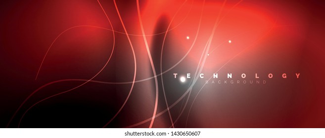 Shiny neon lights, dark abstract background with blurred magic neon light curved lines. Vector