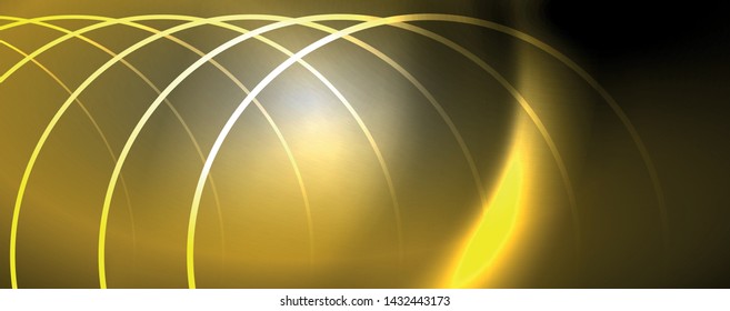 Shiny neon lights, dark abstract background with blurred magic neon light curved lines. Vector