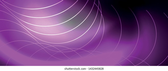 Shiny neon lights, dark abstract background with blurred magic neon light curved lines. Vector