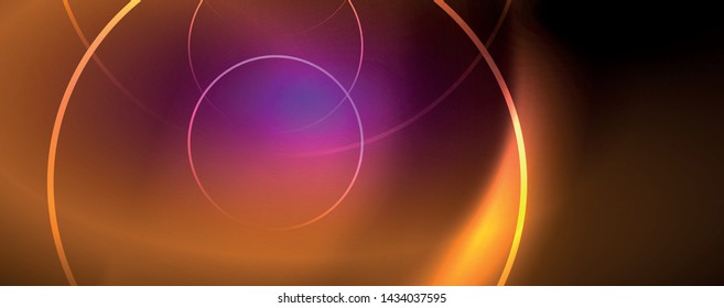 Shiny neon lights, dark abstract background with blurred magic neon light curved lines. Vector