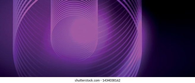 Shiny neon lights, dark abstract background with blurred magic neon light curved lines. Vector