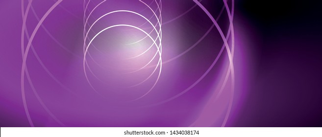 Shiny neon lights, dark abstract background with blurred magic neon light curved lines. Vector