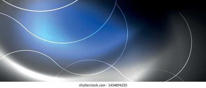 Shiny neon lights, dark abstract background with blurred magic neon light curved lines. Vector