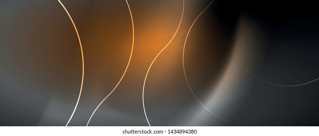 Luces de neón brillantes, fondo abstracto oscuro con líneas curvadas de luz mágica borrosa de neón. Vector