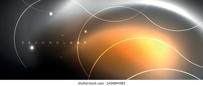 Shiny neon lights, dark abstract background with blurred magic neon light curved lines. Vector