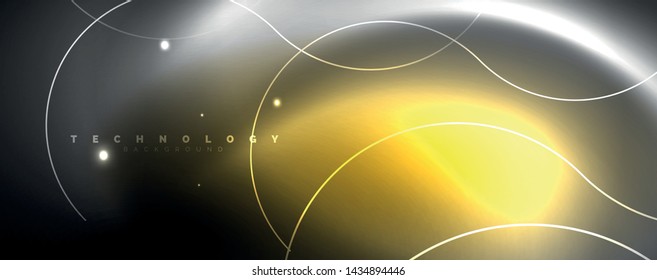 Leuchtende Neonleuchten, dunkler abstrakter Hintergrund mit unscharfem magischem Neon, hellgebogene Linien. Vektorgrafik