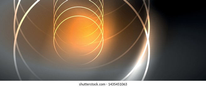 Shiny neon lights, dark abstract background with blurred magic neon light curved lines. Vector