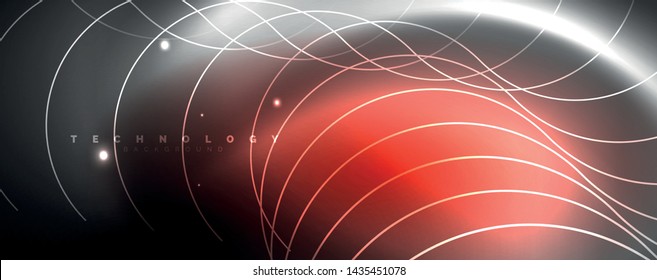 Shiny neon lights, dark abstract background with blurred magic neon light curved lines. Vector