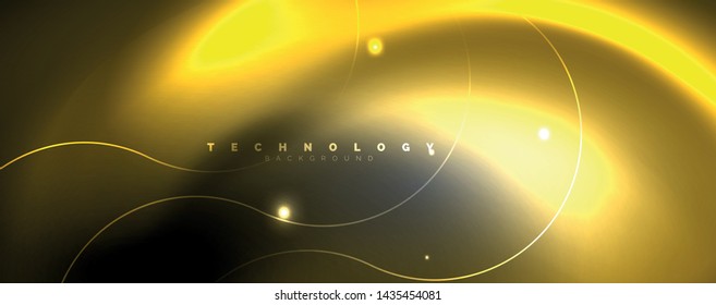 Shiny neon lights, dark abstract background with blurred magic neon light curved lines. Vector