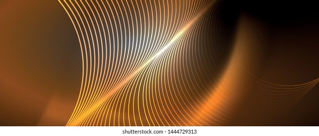 Leuchtende Neonleuchten, dunkler abstrakter Hintergrund mit unscharfem magischem Neon, hellgebogene Linien. Vektorgrafik