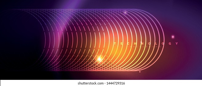 Shiny neon lights, dark abstract background with blurred magic neon light curved lines. Vector
