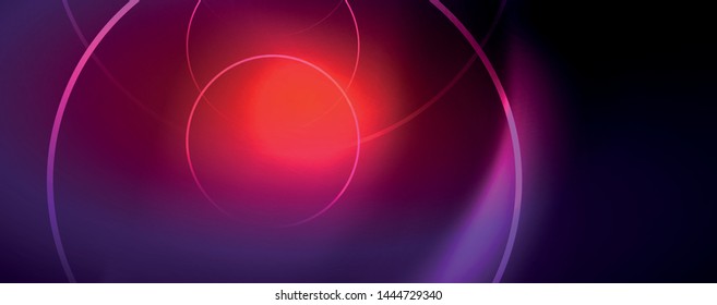 Shiny neon lights, dark abstract background with blurred magic neon light curved lines. Vector