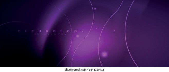 Luces de neón brillantes, fondo abstracto oscuro con líneas curvadas de luz mágica borrosa de neón. Vector