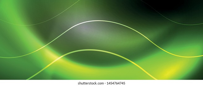 Shiny neon lights, dark abstract background with blurred magic neon light curved lines. Vector