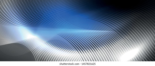 Shiny neon lights, dark abstract background with blurred magic neon light curved lines. Vector