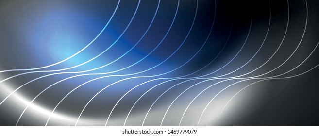 Shiny neon lights, dark abstract background with blurred magic neon light curved lines. Vector