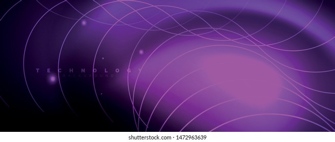 Shiny neon lights, dark abstract background with blurred magic neon light curved lines. Vector