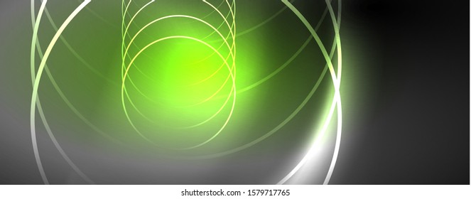 Shiny neon lights, dark abstract background with blurred magic neon light curved lines. Vector