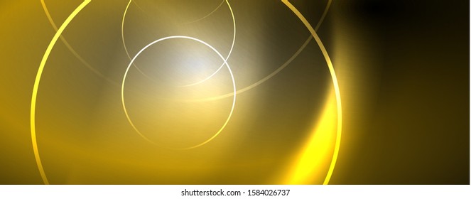Shiny neon lights, dark abstract background with blurred magic neon light curved lines. Vector
