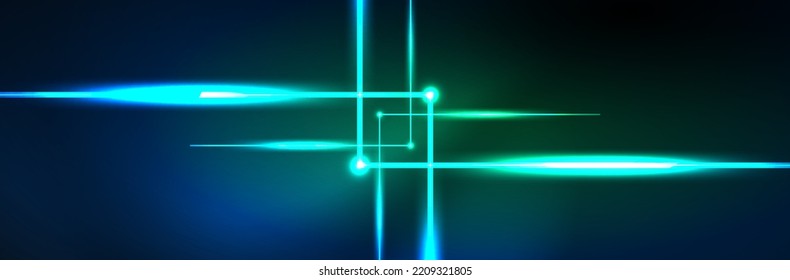 Shiny neon lights, dark abstract background with blurred magic neon light curved lines