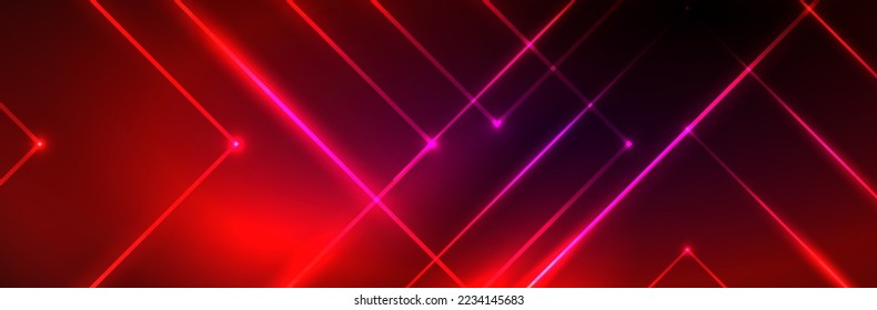 Luces de neón brillantes, fondo abstracto oscuro con líneas curvadas de luz de neón mágica borrosa