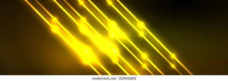 Shiny neon lights, dark abstract background with blurred magic neon light curved lines