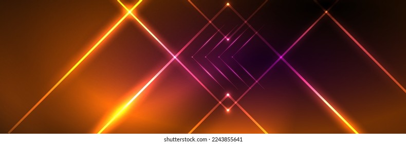 Shiny neon lights, dark abstract background with blurred magic neon light curved lines