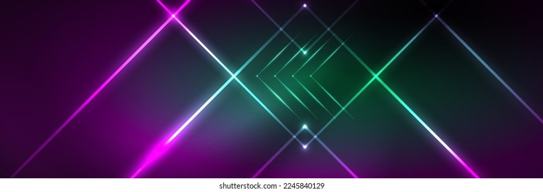 Shiny neon lights, dark abstract background with blurred magic neon light curved lines
