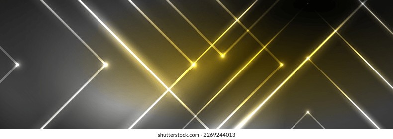 Shiny neon lights, dark abstract background with blurred magic neon light curved lines